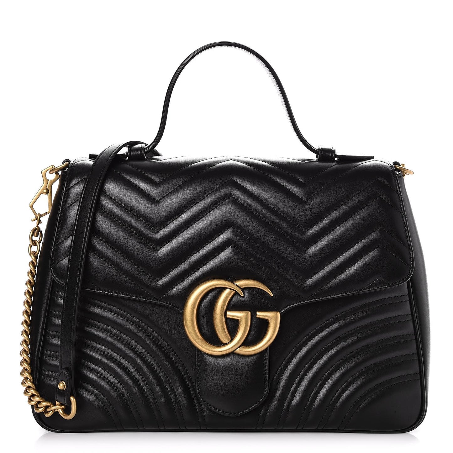 Calfskin Matelasse Medium GG Marmont Top Handle Shoulder Bag Black