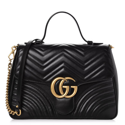 Gucci Calfskin Matelasse Medium GG Marmont Top Handle Shoulder Bag Black 1 of 10