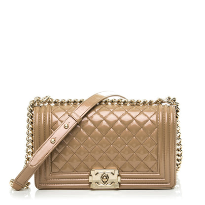 Chanel Iridescent Patent Quilted Medium Boy Flap Beige 1 of 7