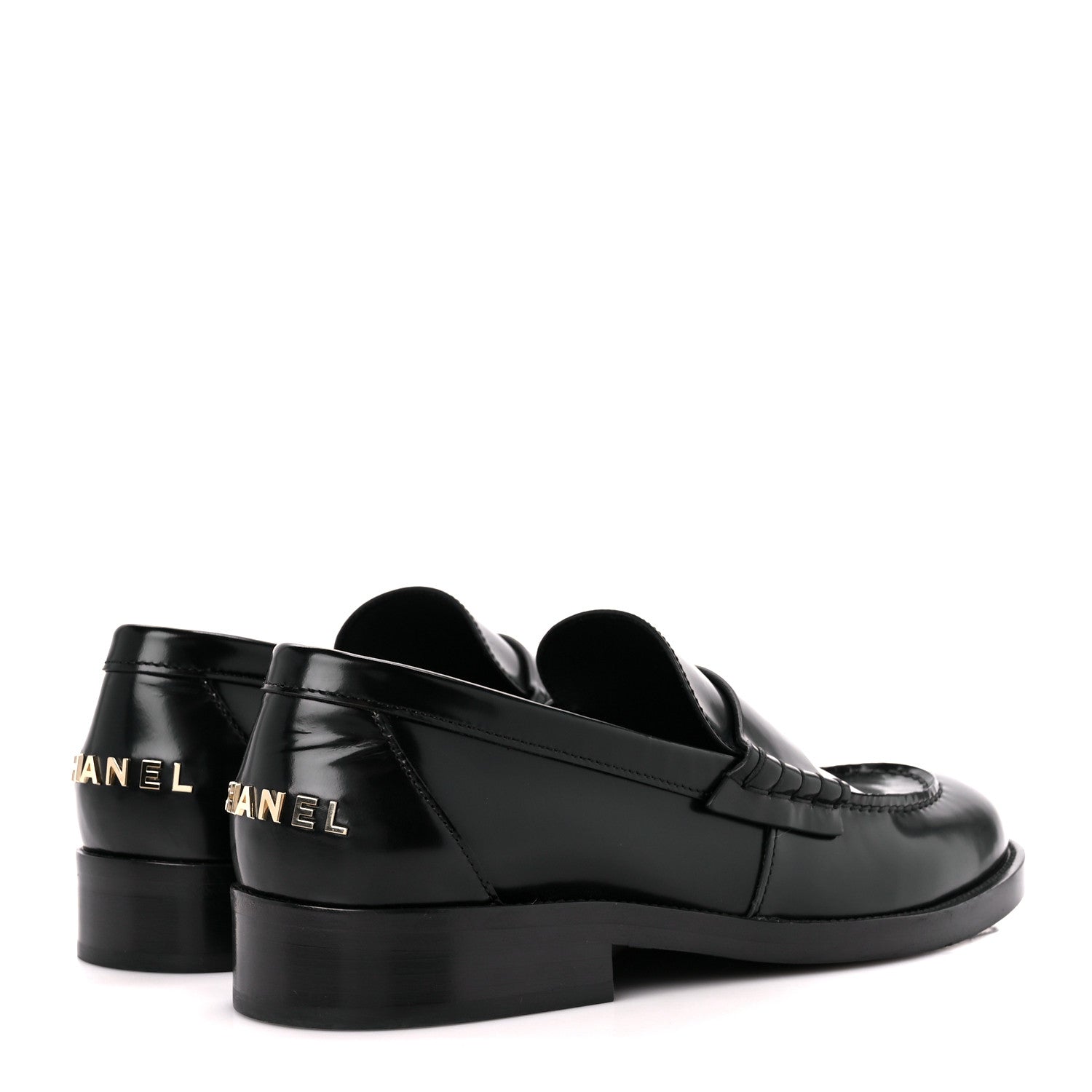 Chanel Shiny Calfskin Logo Loafers 39 Black 4 of 11