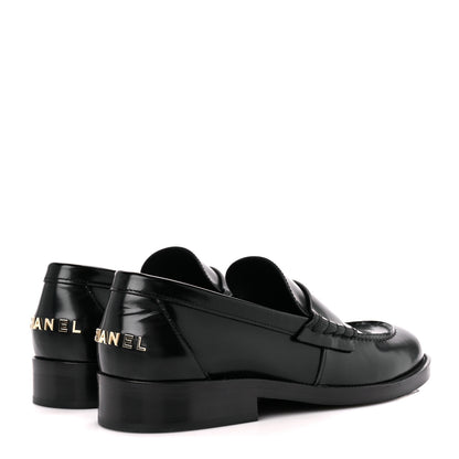 Chanel Shiny Calfskin Logo Loafers 39 Black 4 of 11