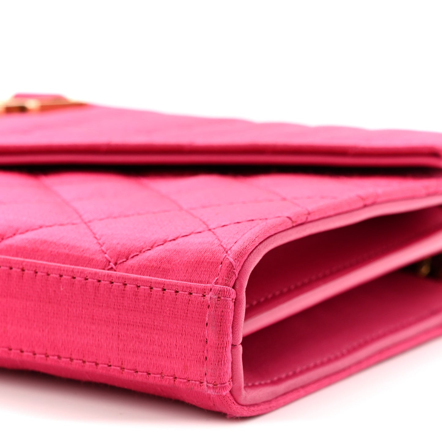 Satin Mixed Matelasse Triquilt Monogram Chain Wallet Guava