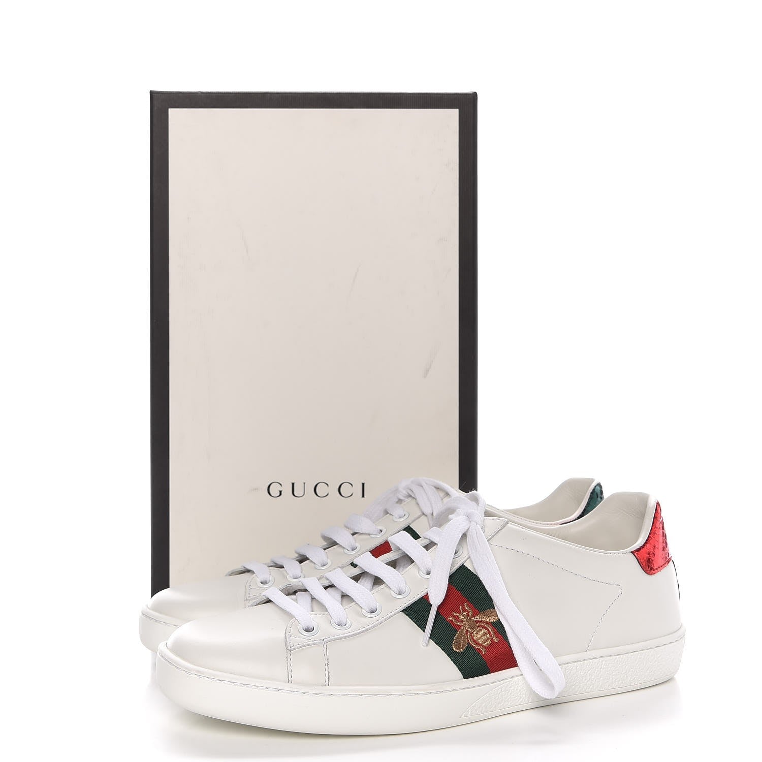 Gucci Calfskin Ayers Web Bee Embroidered Ace Sneakers 38.5 White 9 of 9