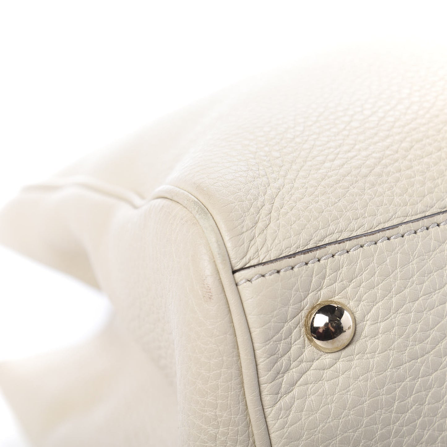 Pebbled Calfskin Medium Bamboo Shopper Tote Off White