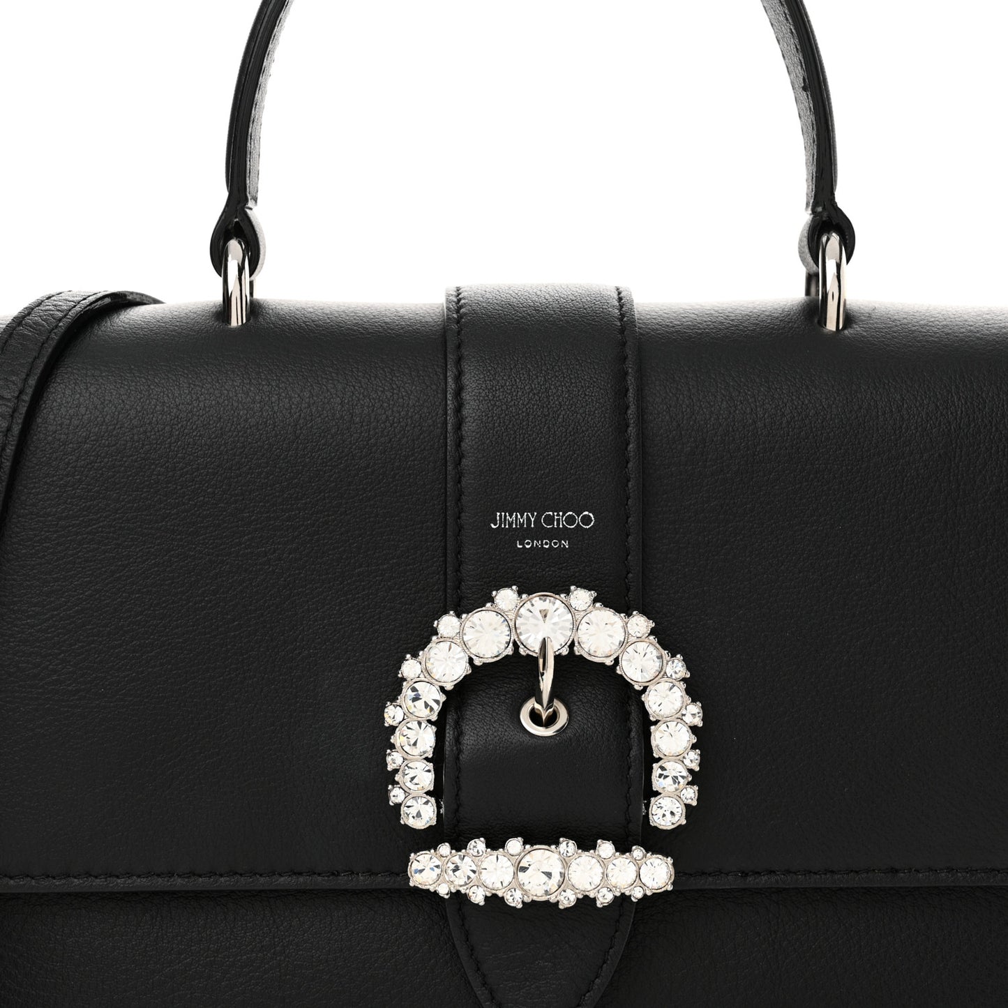 Calfskin Crystal Medium Cheri Top Handle Bag Black