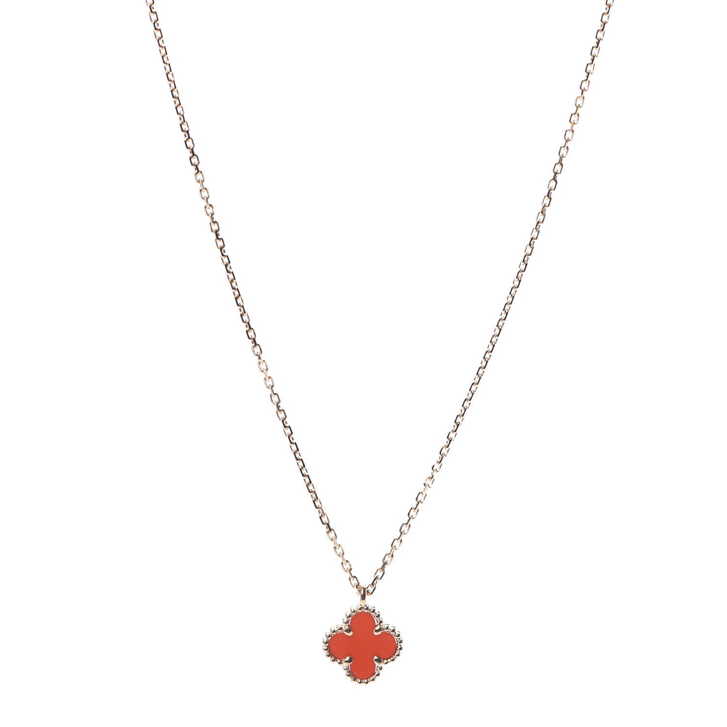 18K Rose Gold Carnelian Sweet Alhambra Pendant Necklace