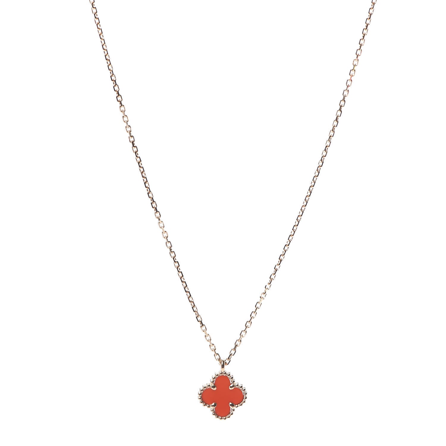 Van Cleef & Arpels 18K Rose Gold Carnelian Sweet Alhambra Pendant Necklace 1 of 8