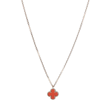 Van Cleef & Arpels 18K Rose Gold Carnelian Sweet Alhambra Pendant Necklace 1 of 8