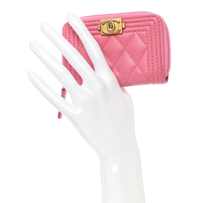 Chanel Lambskin Quilted Boy Zip Around Coin Purse Wallet Pink 2 of 14