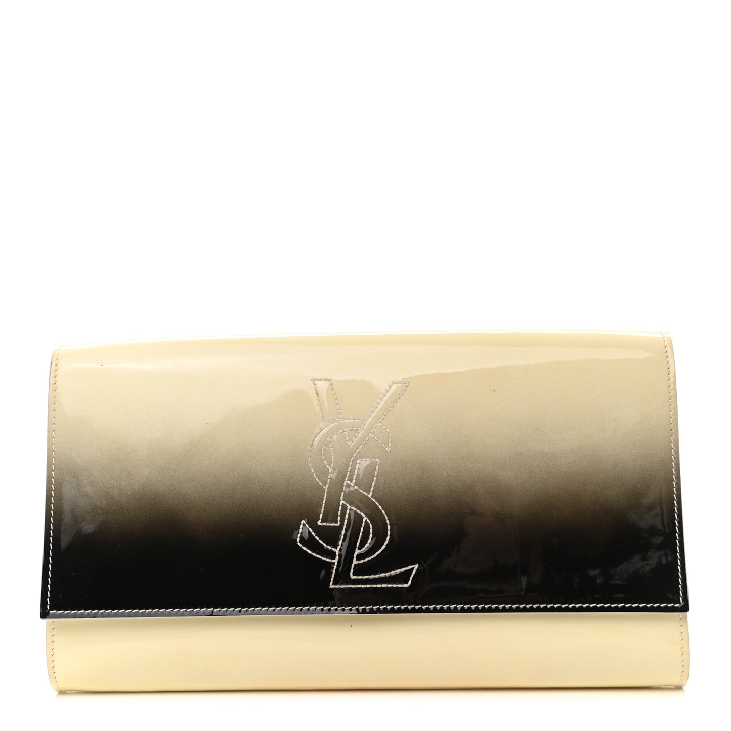 Patent Calfskin Ombre Monogram Large Belle De Jour Clutch Ivory Black