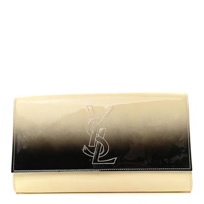 Saint Laurent Patent Calfskin Ombre Monogram Large Belle De Jour Clutch Ivory Black 1 of 14