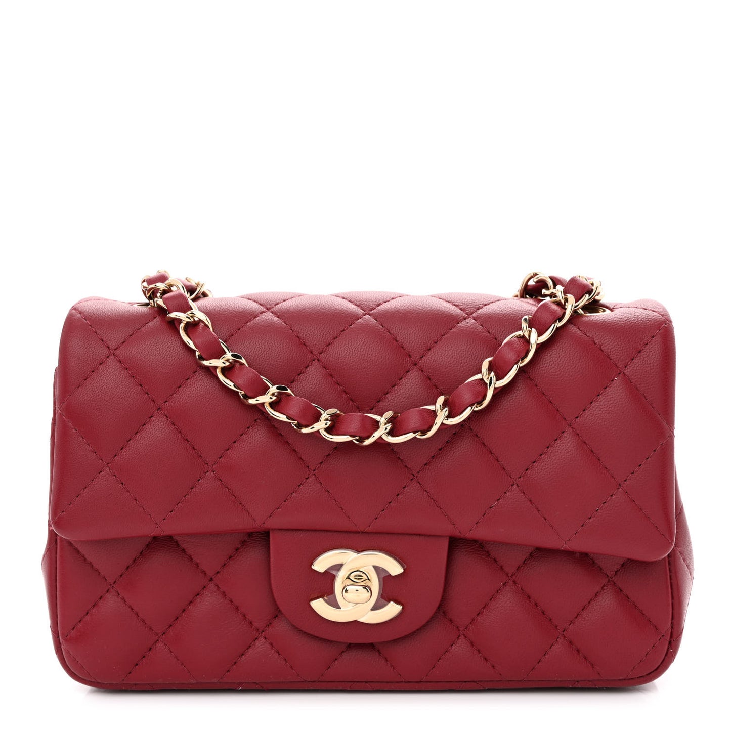 Lambskin Quilted Mini Rectangular Flap Burgundy