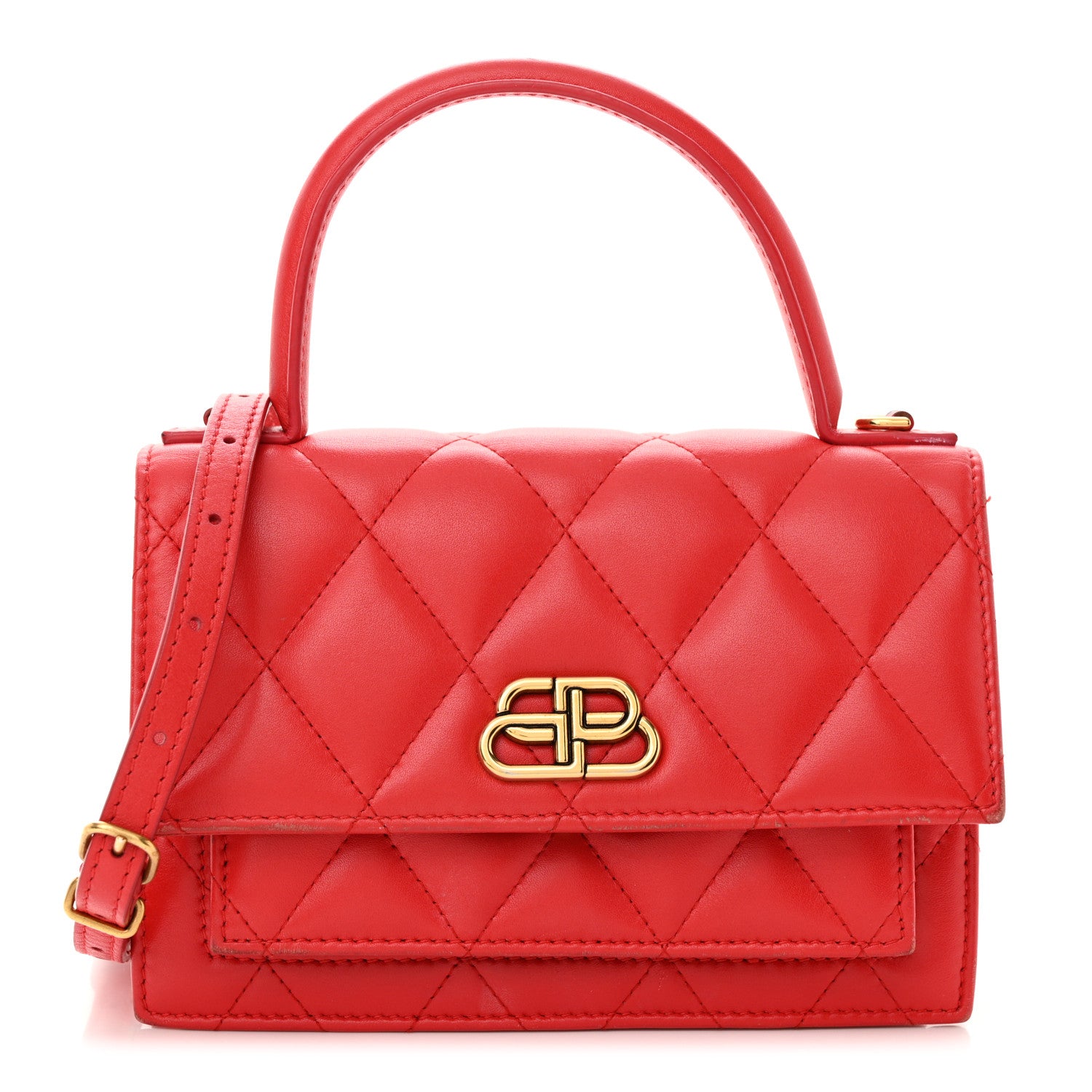 Balenciaga Nappa Calfskin Quilted XS Sharp Top Handle Bag Bright Red 1 of 21