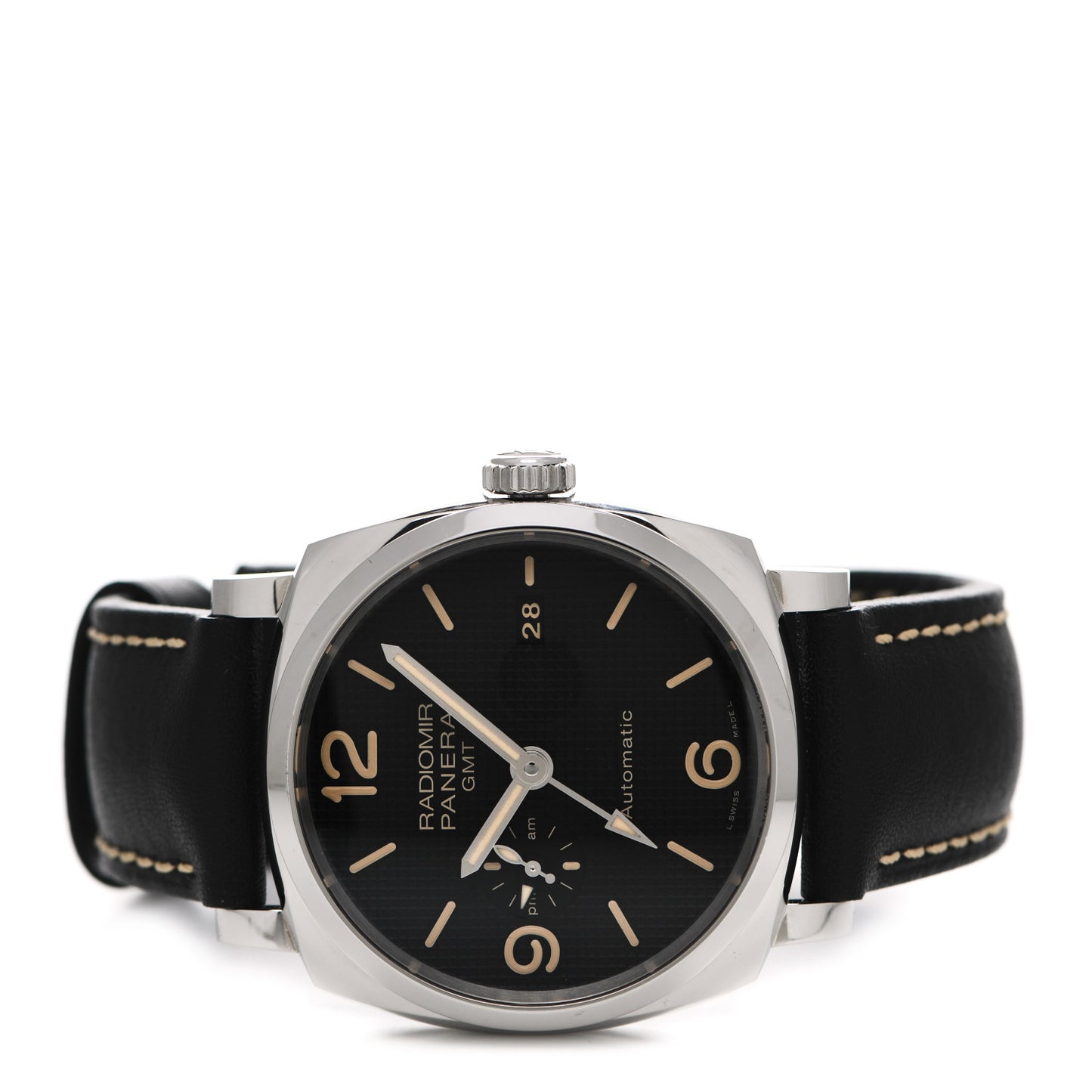 Stainless Steel Calfskin 45mm Radiomir 1940 3 Days GMT Automatic Watch Black PAM00627