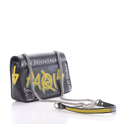 Balenciaga Grained Calfskin Graffiti S BB Round Crossbody Bag Black Multicolor 3 of 10