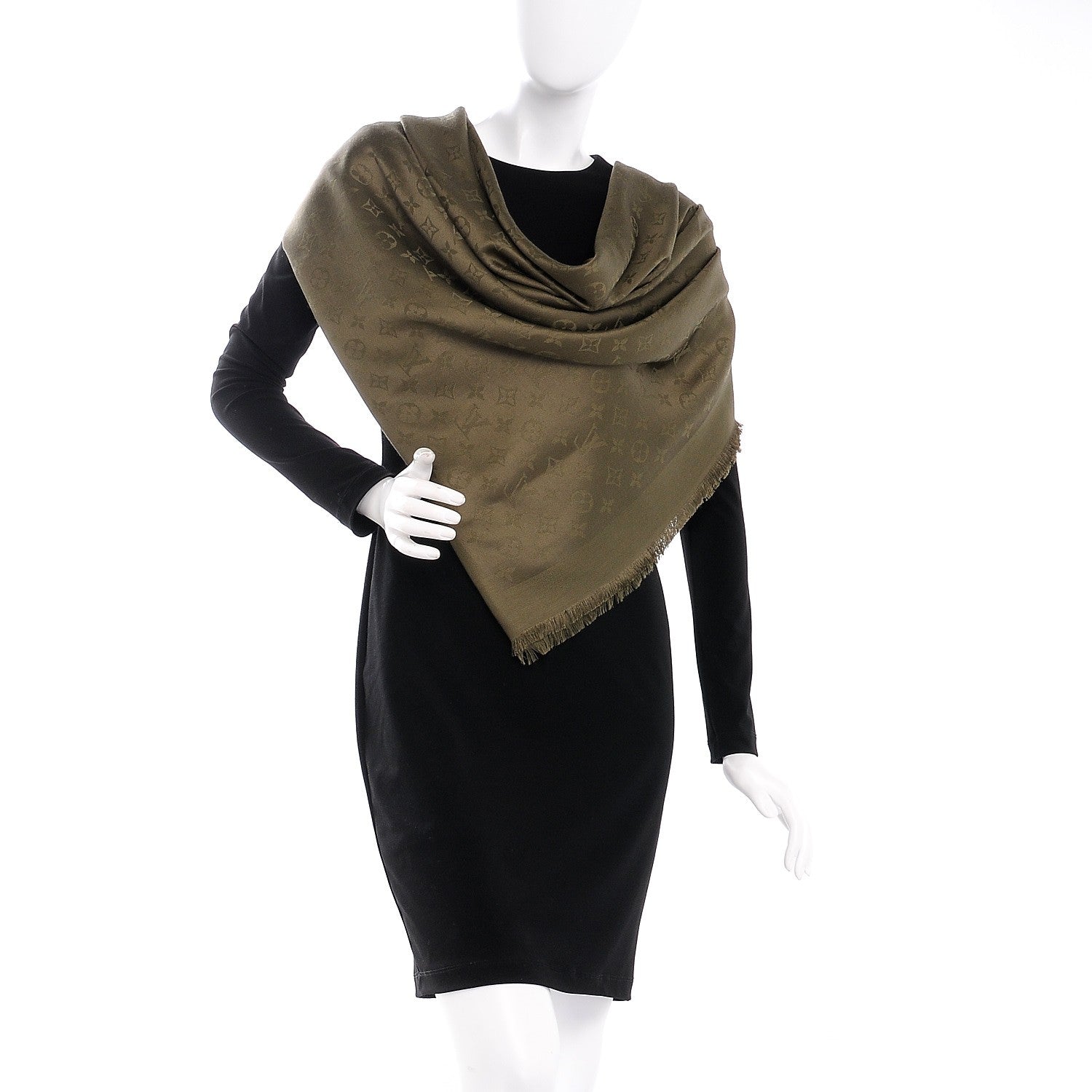 Louis Vuitton Silk Wool Monogram Shawl Kaki 2 of 4