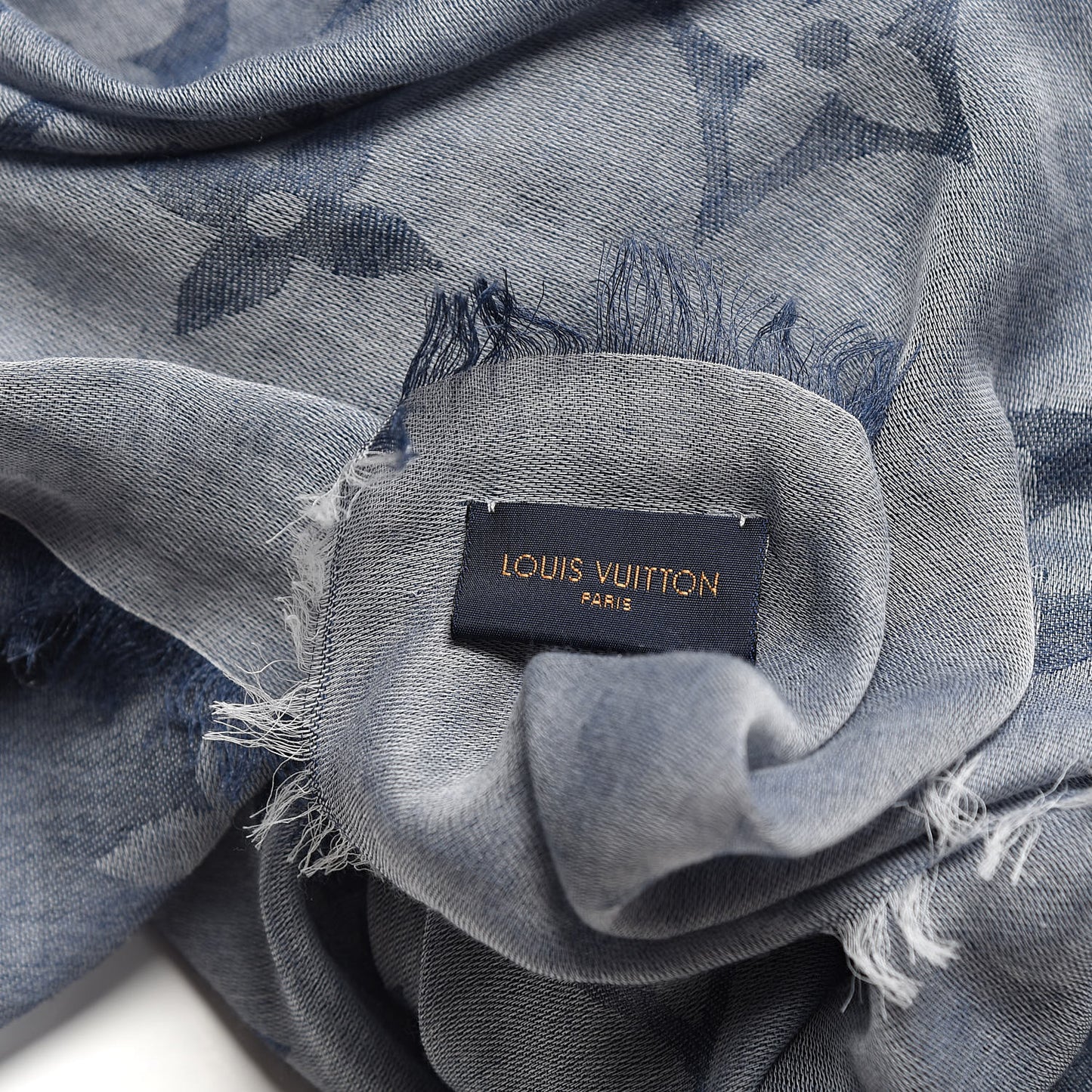 Wool Cotton Silk Daily Monogram Stole Denim