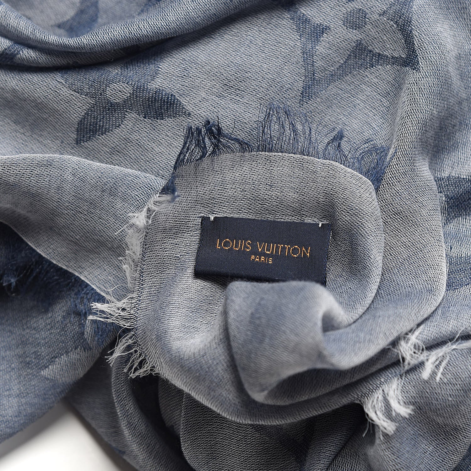 Louis Vuitton Wool Cotton Silk Daily Monogram Stole Denim 3 of 4