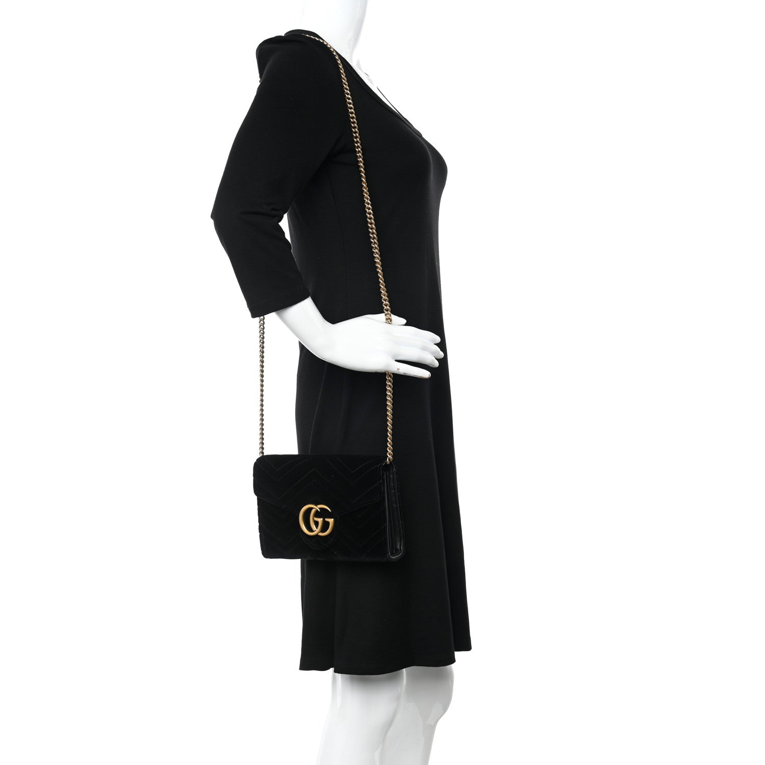 Gucci Velvet Matelasse GG Marmont Chain Wallet Black 2 of 11