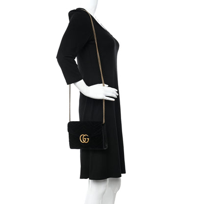 Gucci Velvet Matelasse GG Marmont Chain Wallet Black 2 of 11