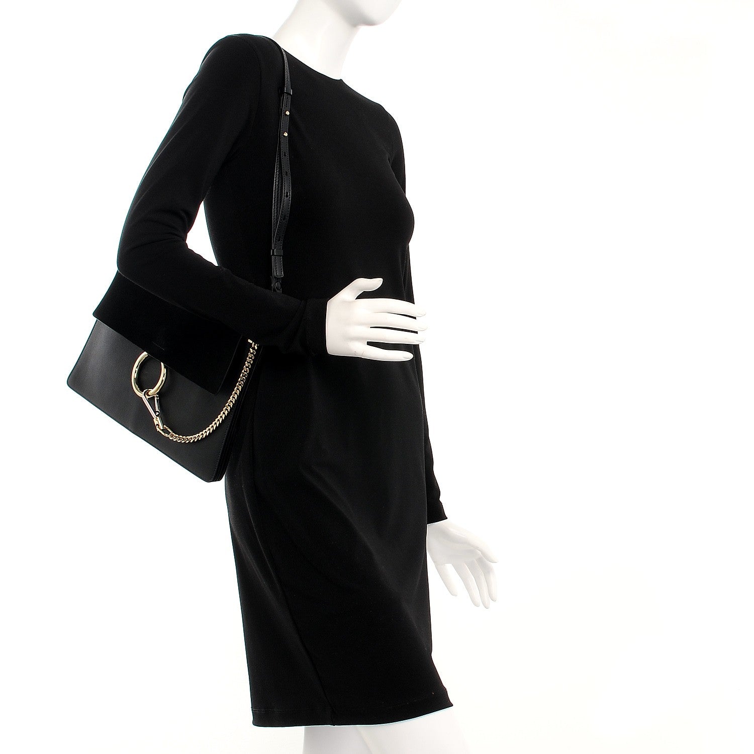 Chloe Suede Calfskin Medium Faye Shoulder Bag Black 2 of 6