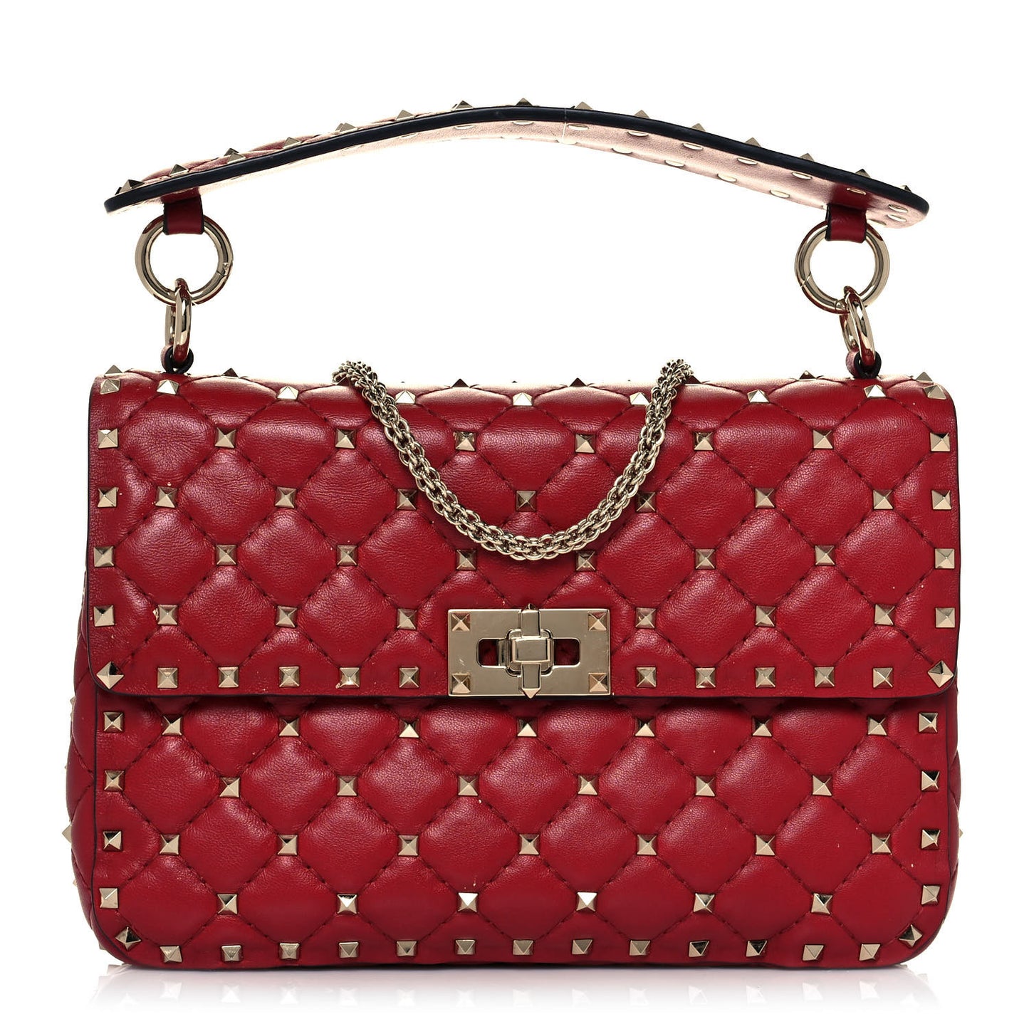 Nappa Medium Rockstud Spike Shoulder Bag Rosso Valentino