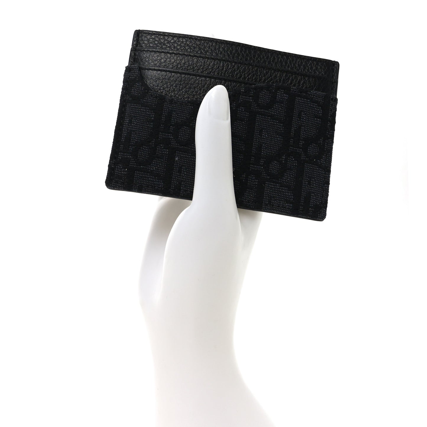 Oblique Grained Calfskin Marquetry Saddle Card Holder Black