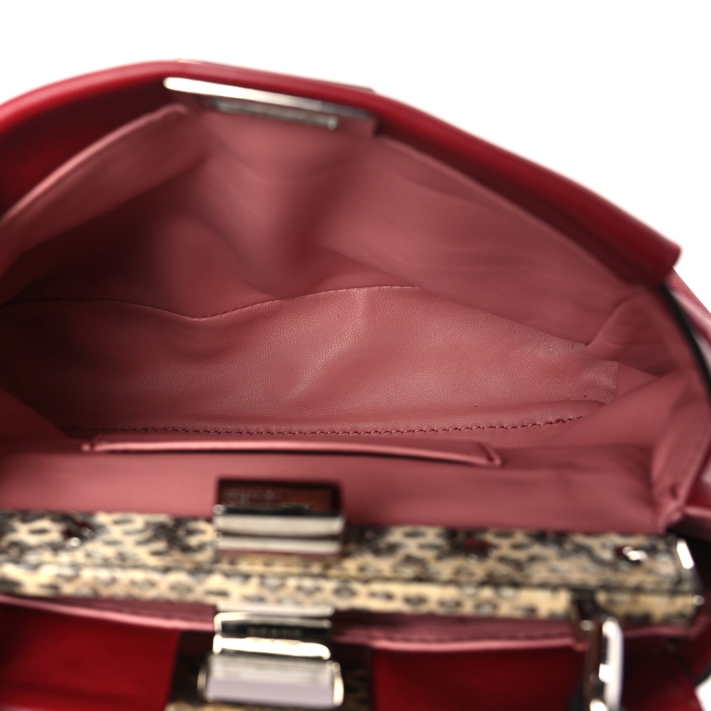 Nappa Elaphe Monster Eyes Mini Peekaboo Iconic Satchel Ruby Bois de Rose Natural
