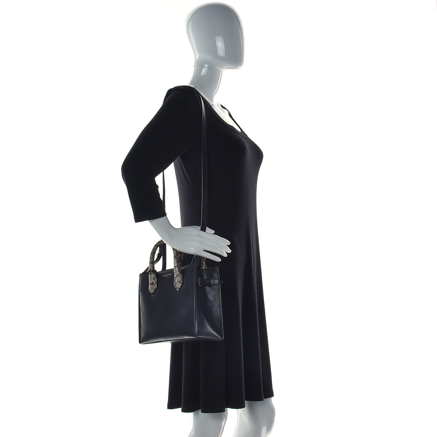Balenciaga Calfskin Elaphe Snakeskin Mini Padlock All Afternoon Tote Black 3 of 9