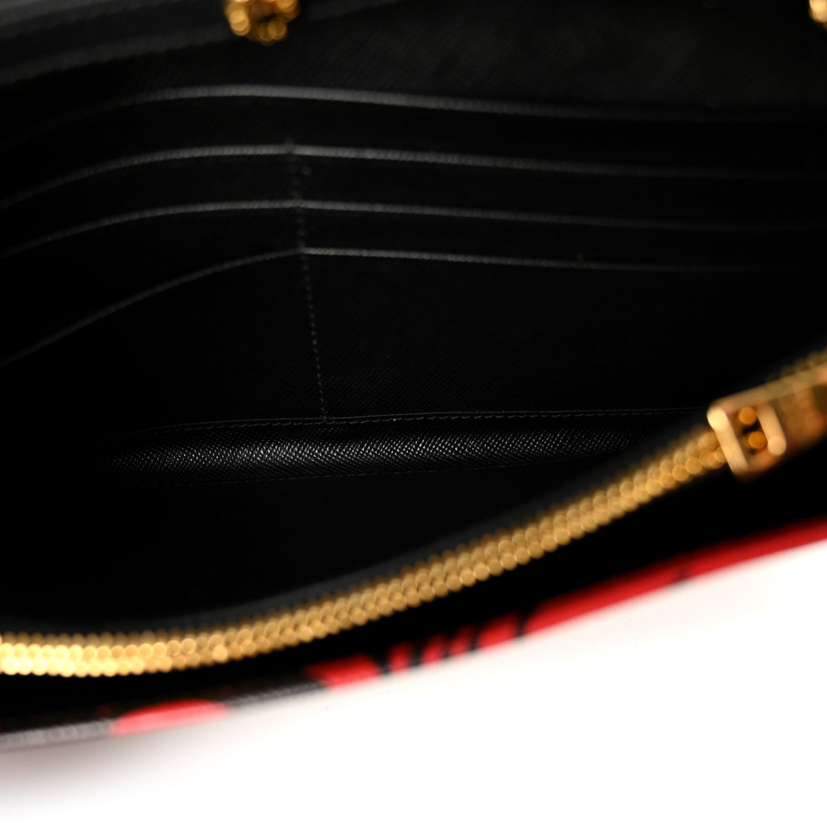 Saffiano Hibiscus Print Oro Chain Wallet Rosso