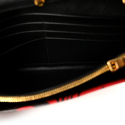 Prada Saffiano Hibiscus Print Oro Chain Wallet Rosso 5 of 9