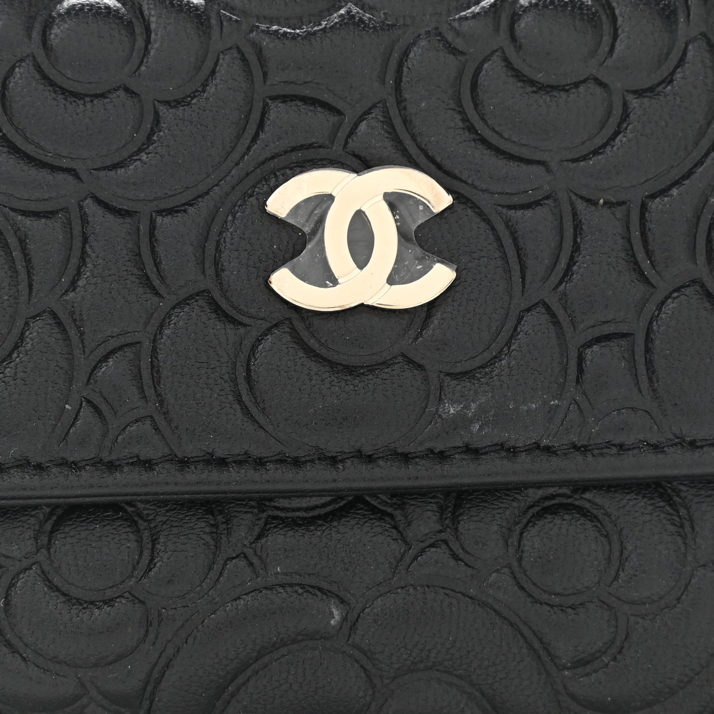 Lambskin Camellia Embossed Chain Belt Bag Black