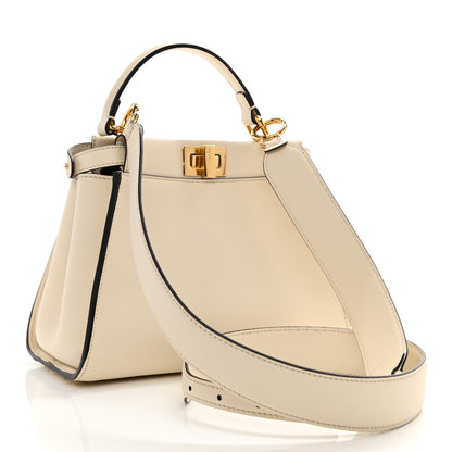 Fendi Vitello Seta Suede FF Mini Peekaboo Iconic Satchel Uovo Sigaro Marrone 3 of 9