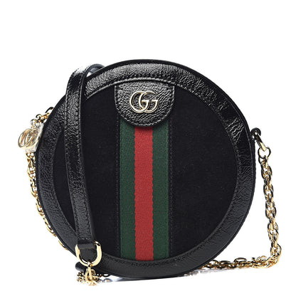 Gucci Suede Patent Web Mini Ophidia Round Shoulder Bag Black 1 of 11