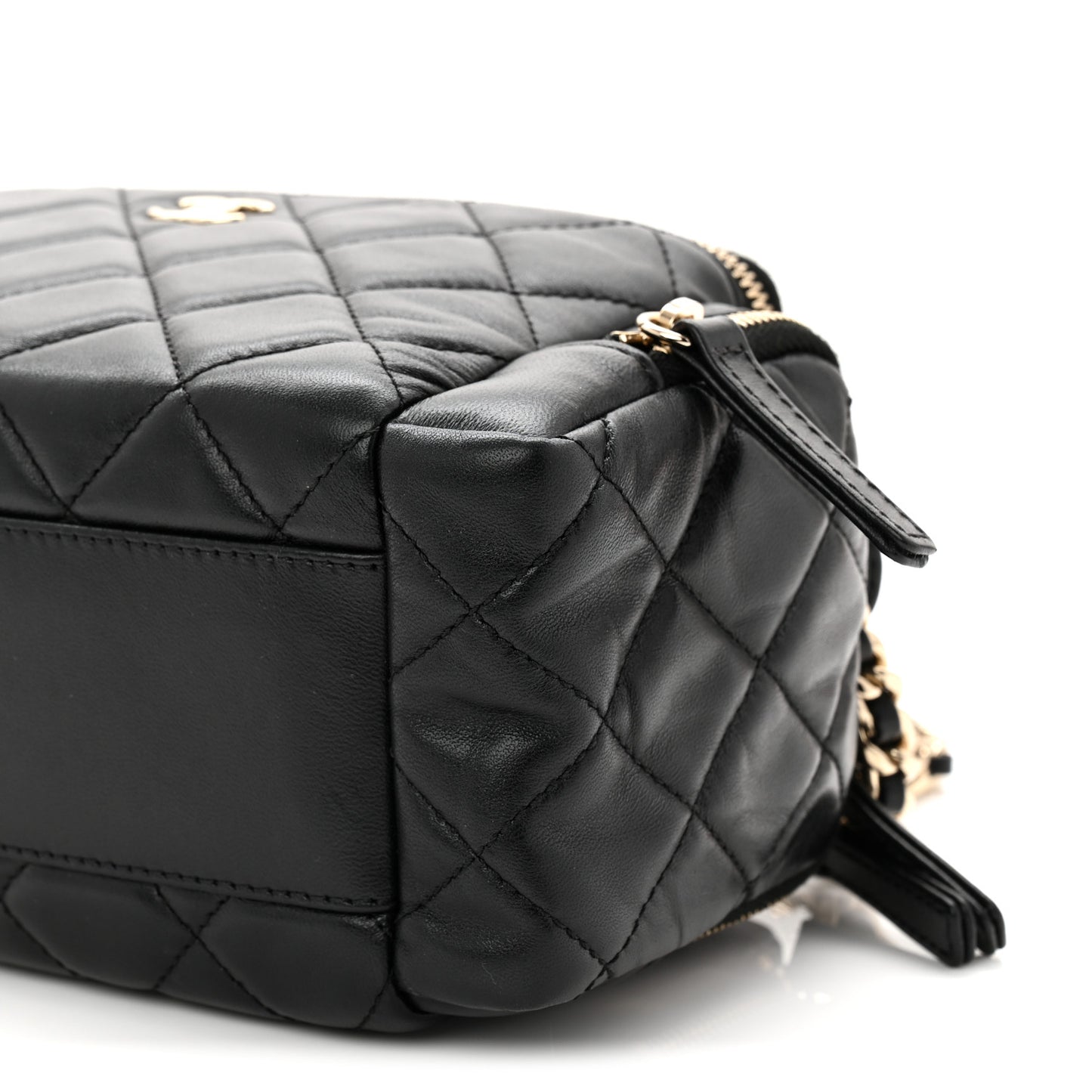 Lambskin Quilted Multi Pocket Top Handle Vanity With Chain Black
