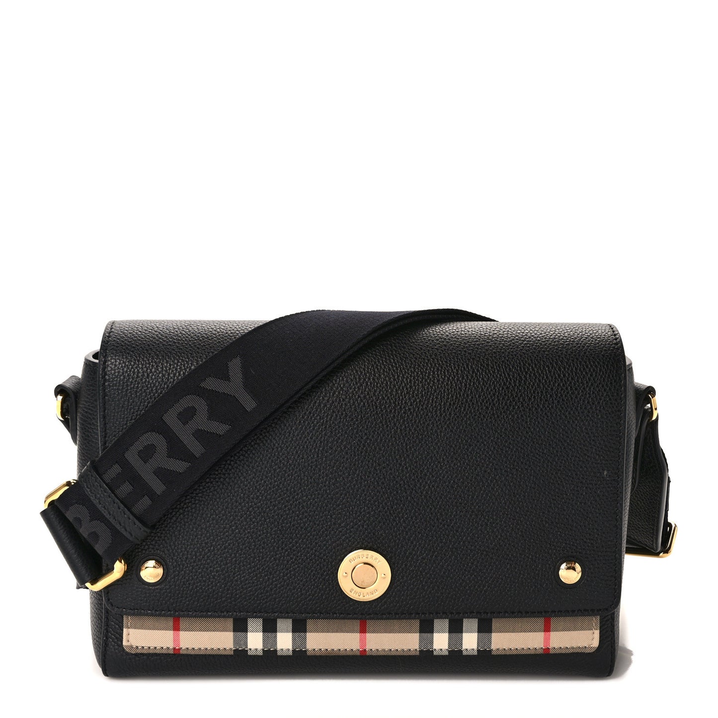 Grainy Calfskin Vintage Check Note Crossbody Bag Black