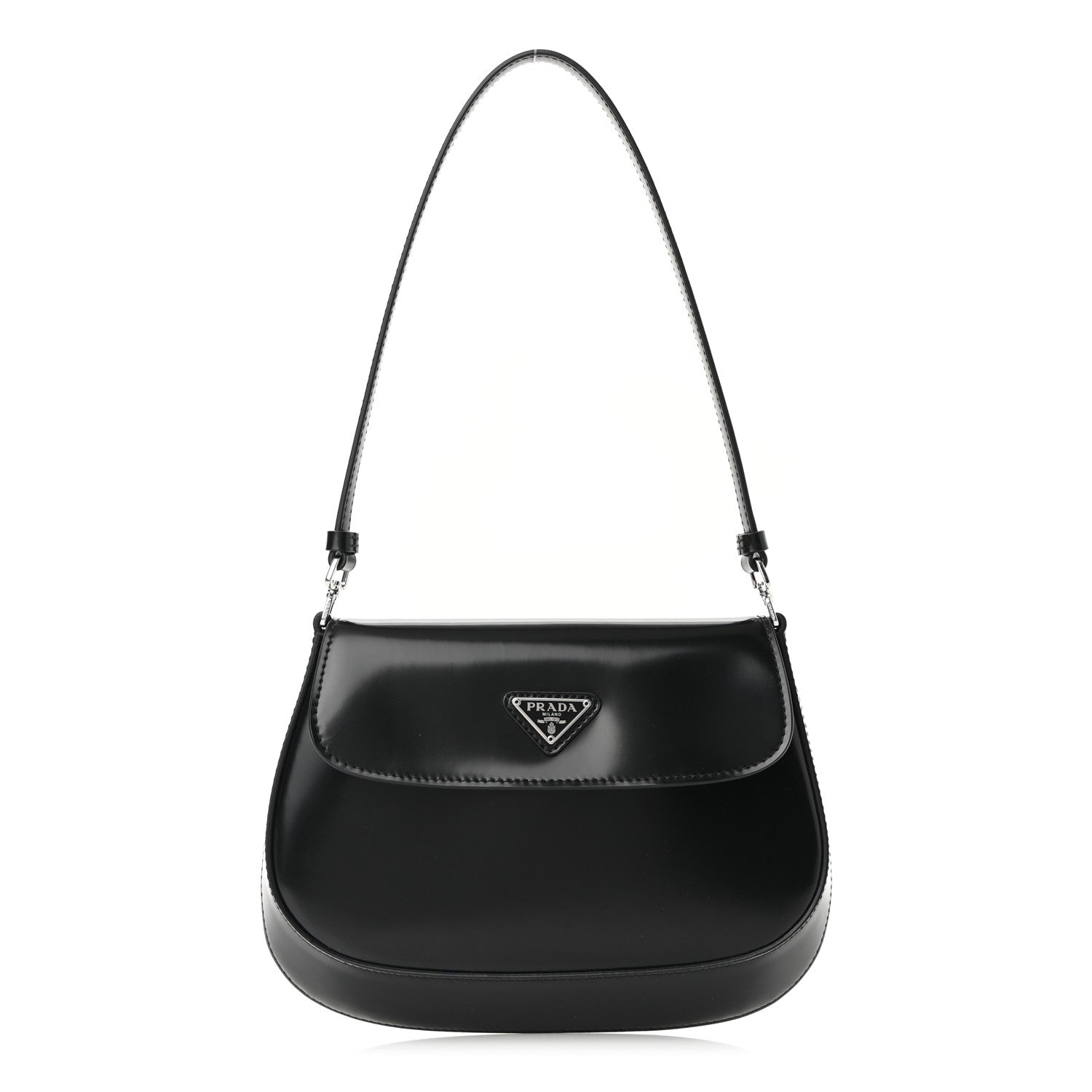 Prada Spazzolato Cleo Flap Shoulder Bag Black 1 of 9