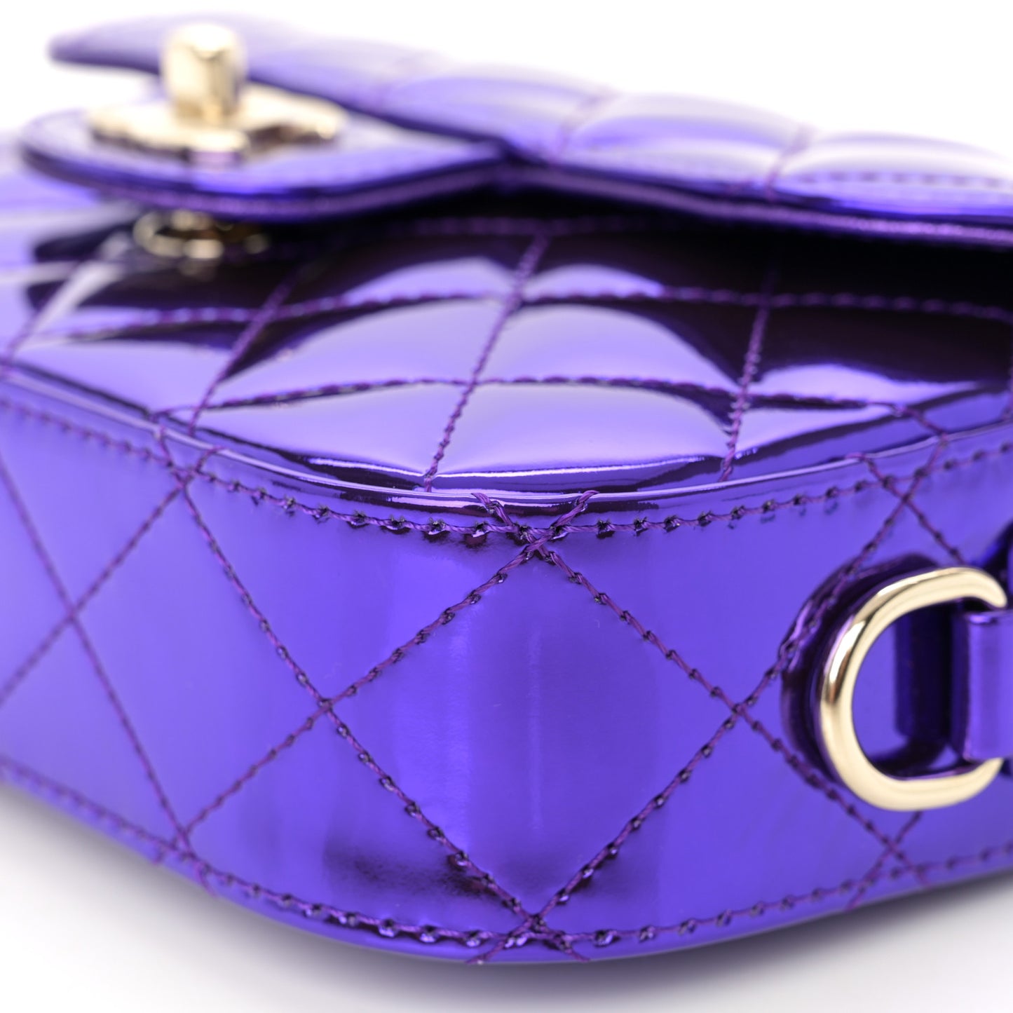 Mirror Calfskin Metallic Calfskin Quilted Hollywood Boulevard Mini Flap With Star Coin Purse Purple