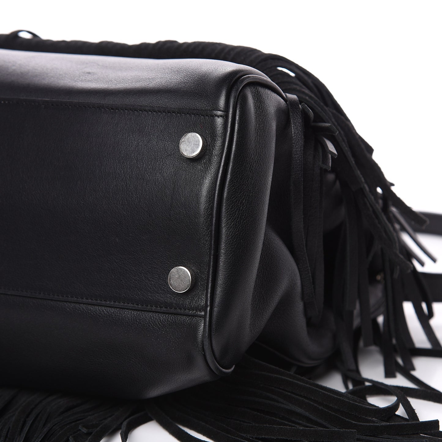 Calfskin Fringe Medium Trois Clous Tote Black