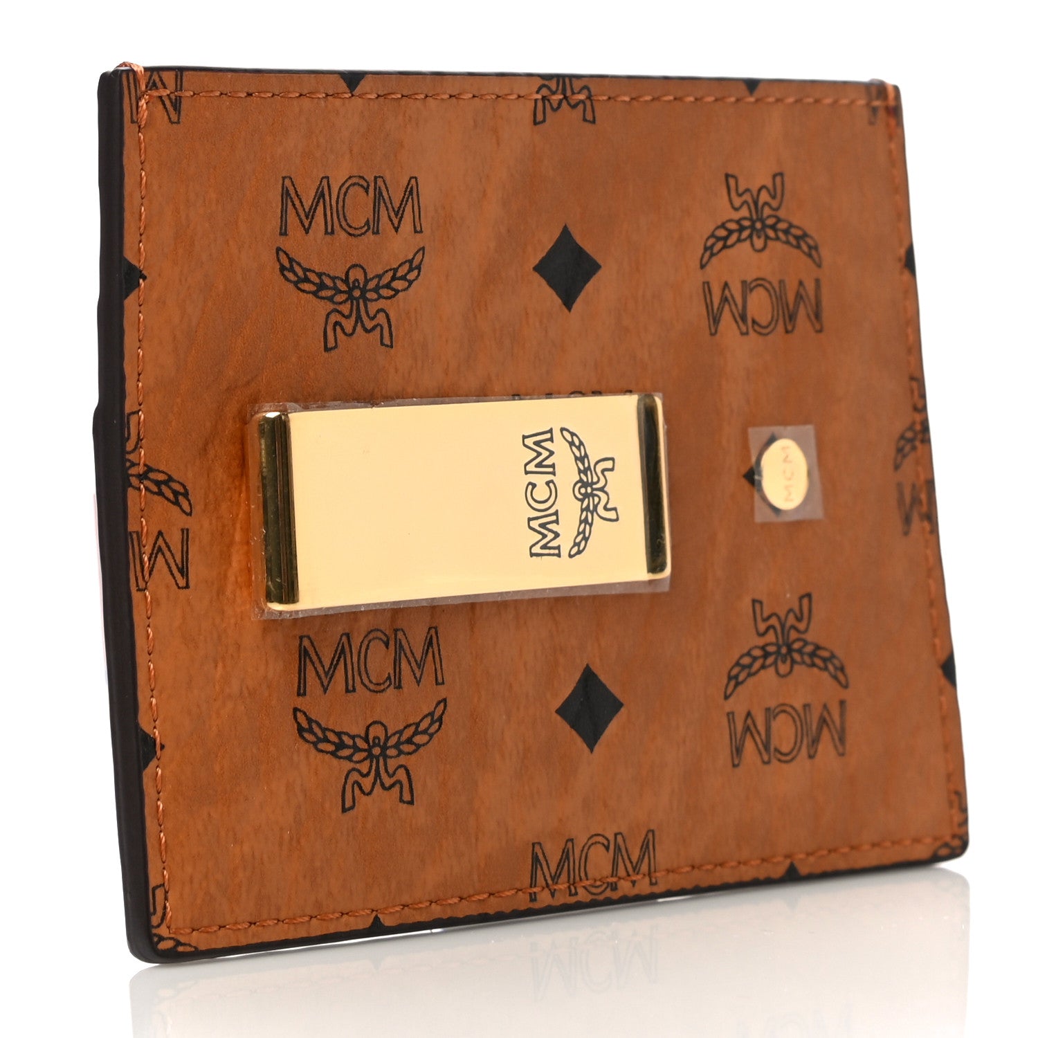 MCM Calfskin Visetos Card Holder Money Clip Cognac 3 of 10