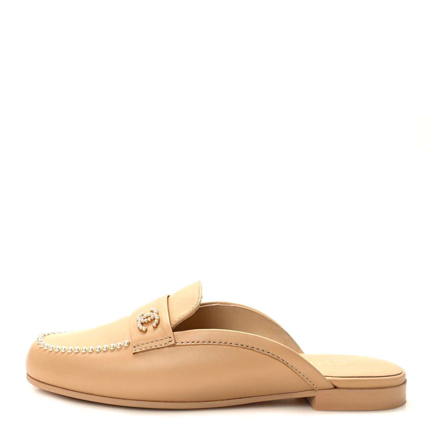 Lambskin Pearl CC Mules 36.5 Beige