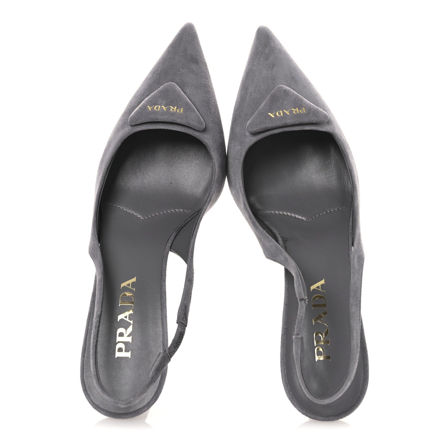 Suede Triangle Logo Pointed Toe 75mm Slingback Pumps 37 Grey