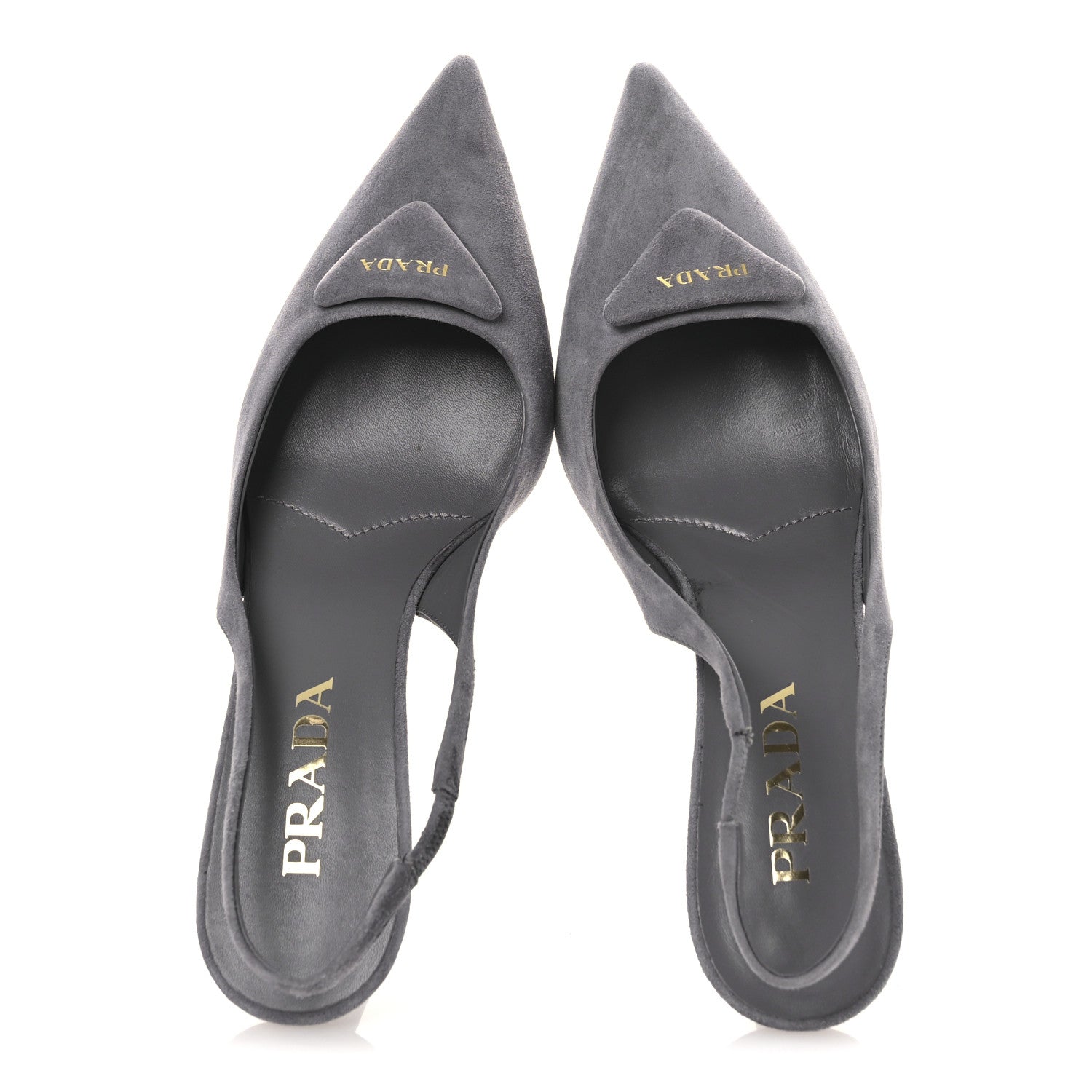Prada Suede Triangle Logo Pointed Toe 75mm Slingback Pumps 37 Grey 2 of 11