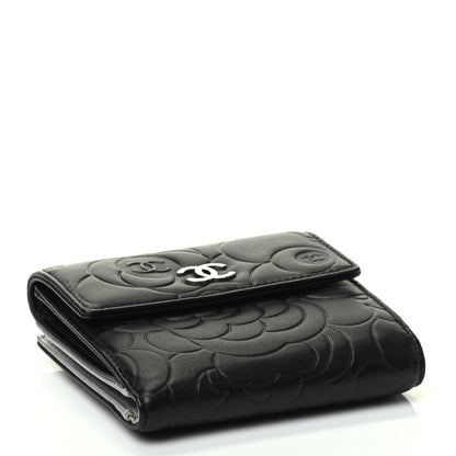 Chanel Lambskin Camellia Embossed Small Double Wallet Black 3 of 4