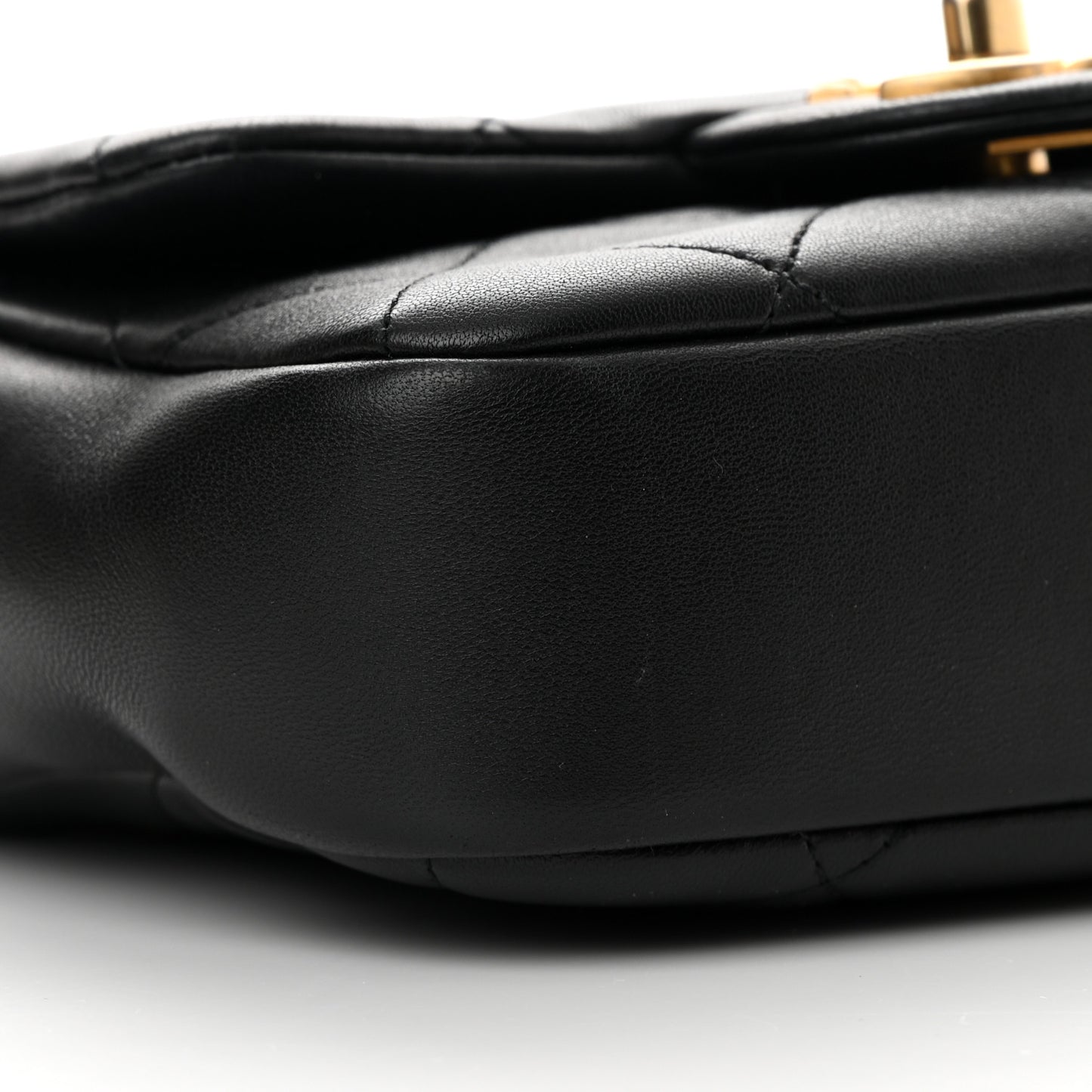 Lambskin Quilted Small Circular Handle Bag Black