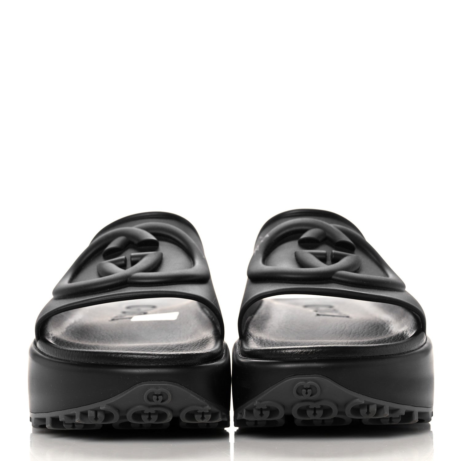 Gucci Soft Rubber Womens Interlocking G Platform 42mm Slide Sandals 41 Black 2 of 9