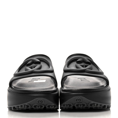 Gucci Soft Rubber Womens Interlocking G Platform 42mm Slide Sandals 41 Black 2 of 9