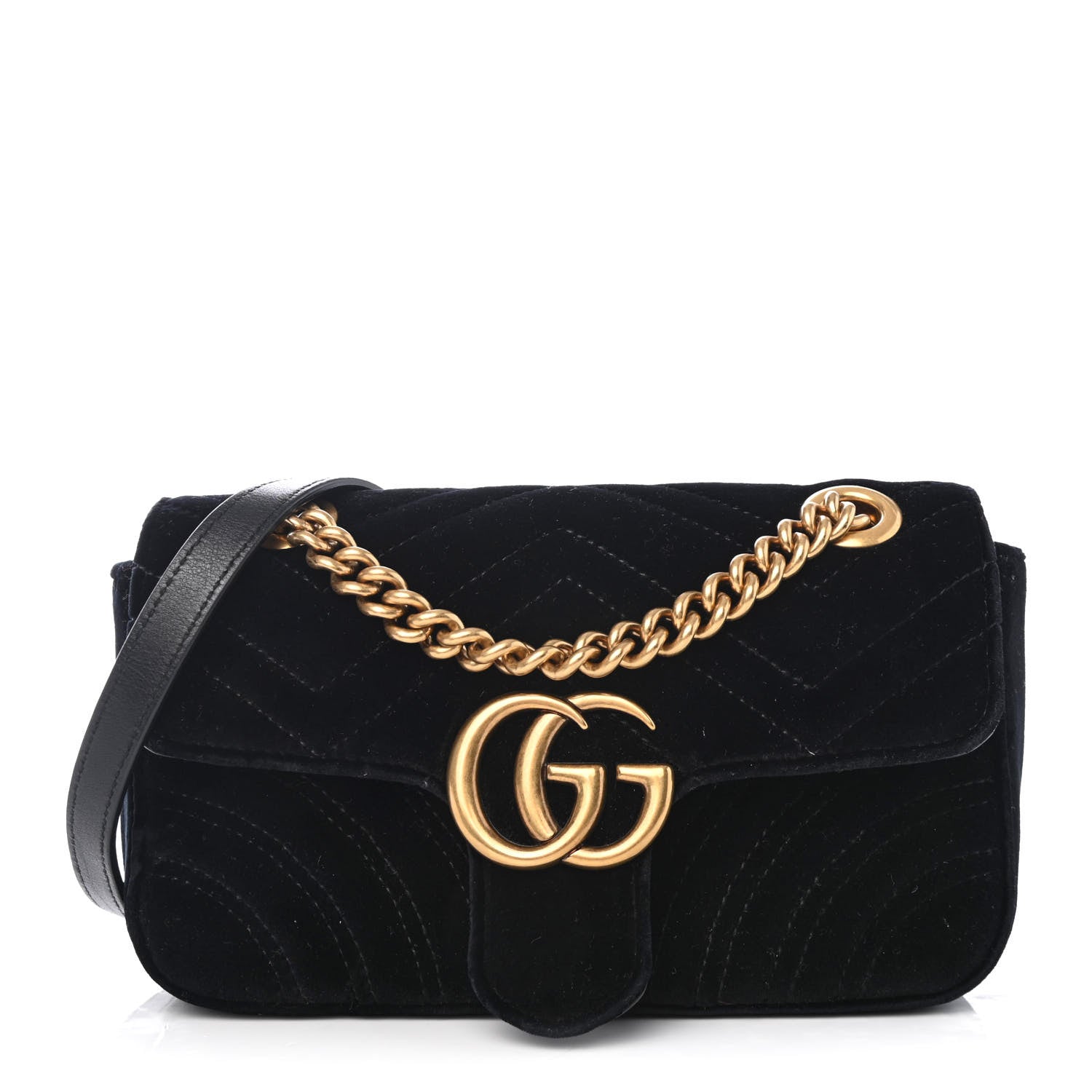 Gucci Velvet Matelasse Mini GG Marmont Shoulder Bag Black 1 of 4