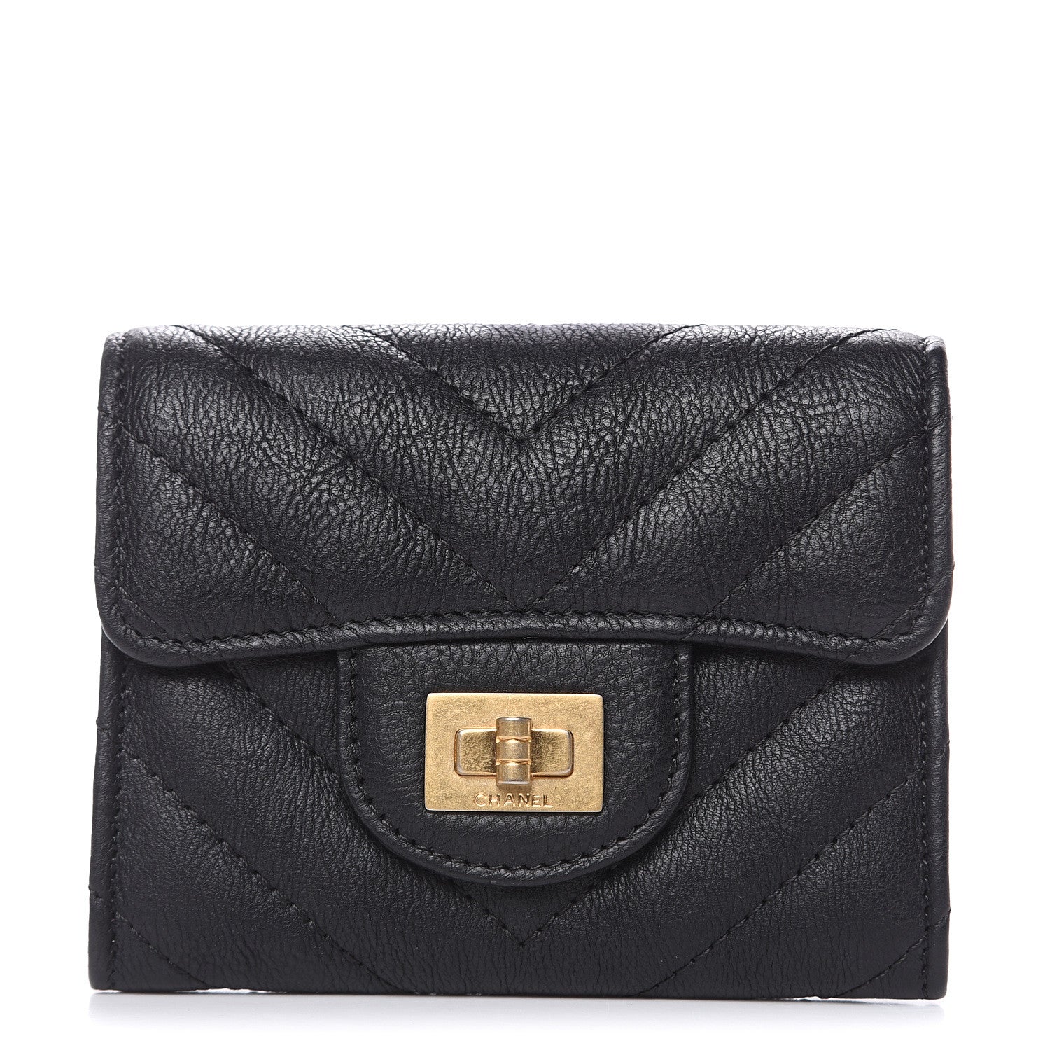 Chanel Crumpled Calfskin Chevron Quilted Reissue Card Holder Black 1 of 8