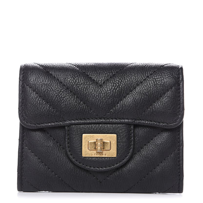Chanel Crumpled Calfskin Chevron Quilted Reissue Card Holder Black 1 of 8